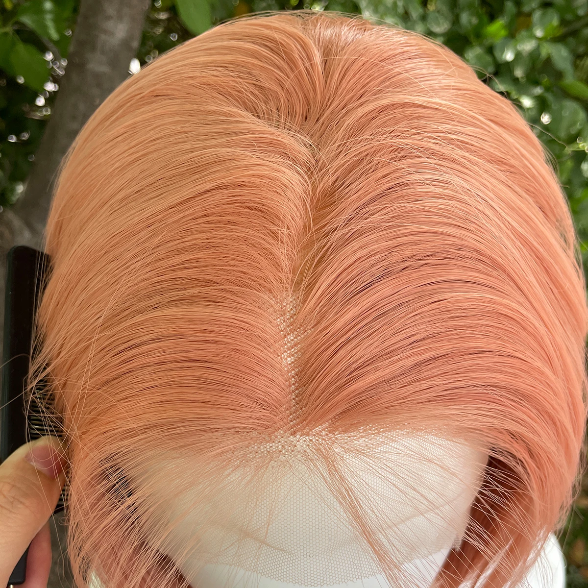 Peachy Clay Rosa Kurze Bob Perücke Frauen Cosplay 13x4 Spitze Front Perücken für Männer Glueless Synthetische Haar Hitzebeständig freies Teil 150% – Detail 3