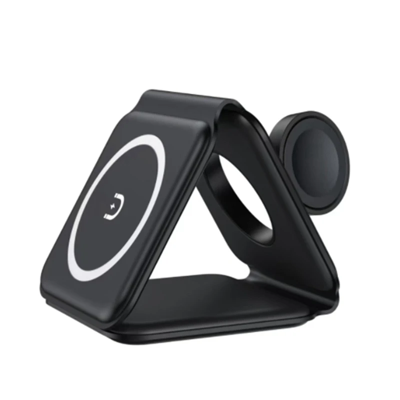 

2X3 в 1 складное магнитное Беспроводное зарядное устройство для Iphone 13 12 11 Pro Max X Беспроводное зарядное устройство для Apple Watch (черный)