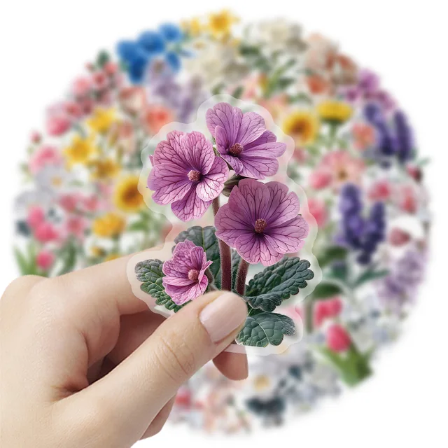 50Pcs Flower Transparent PET Waterproof Stickers Natural Plants  Decals for DIY Craft Scrapbook Journal Water Bottle 1