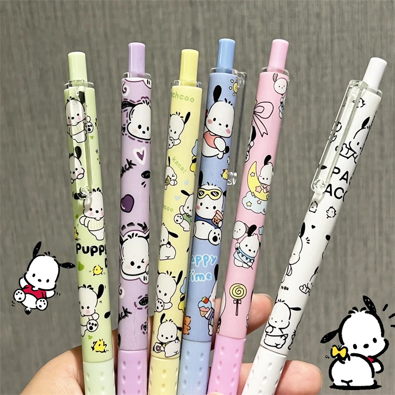 

6Pcs/box Neutral Pen Sanrio Pochacco Kawaii Anime Cartoon Cute Student Stationery Black Color Pen Homework Exam Toys Gifts