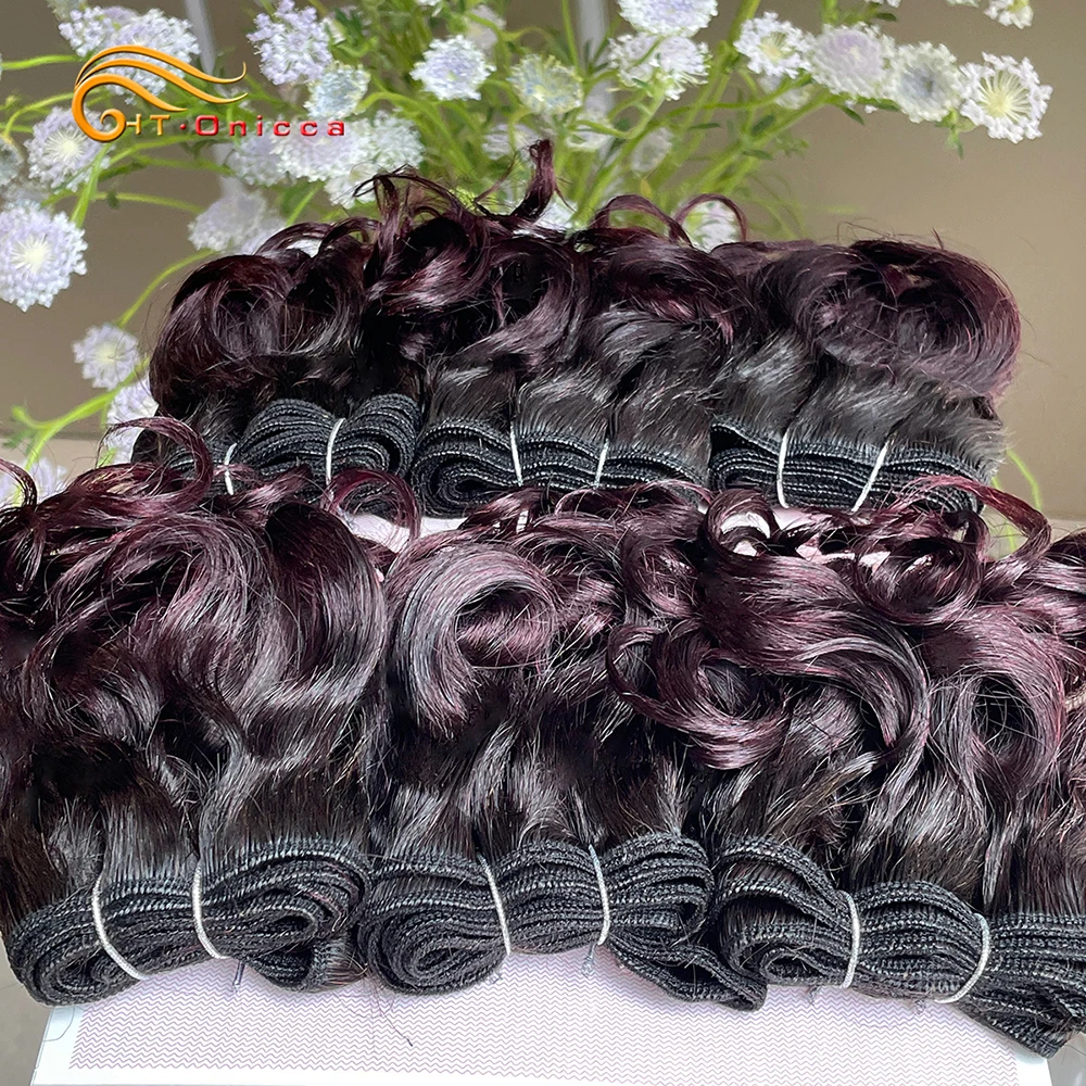 6 Pcs/Lot Curly Human Hair Extensions Brazilian Hair Weave Bundles 8 Inch 1B 30 99J 27 Ombre Short
