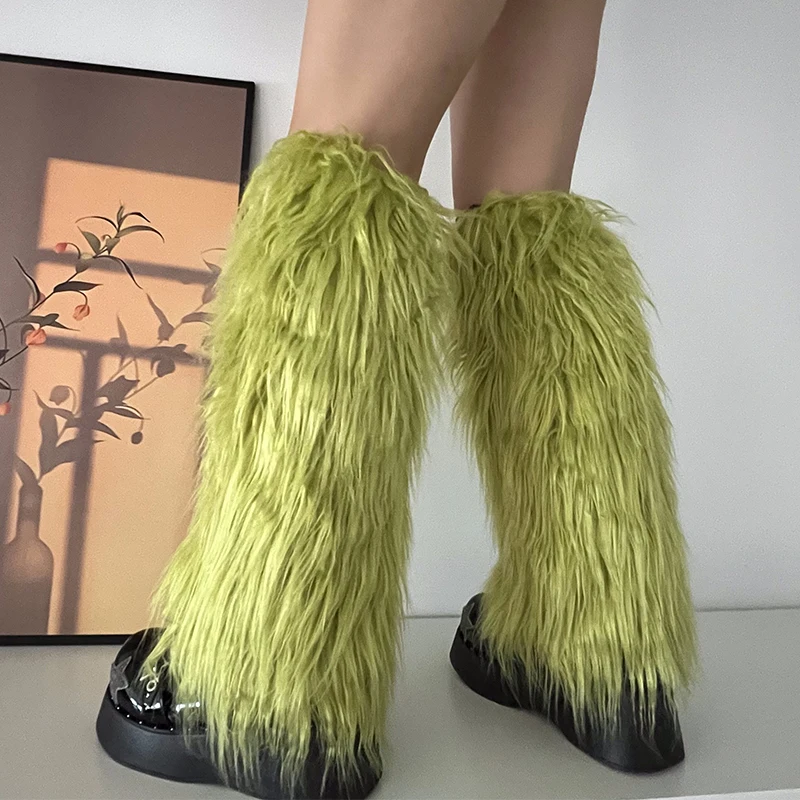 Luxury Shag Furry Faux Fur Leg Warmers Women Colorful Solid Gogo Fluffies Y2k Girls Fashion Cyber Hip Hop Legwarmers Bootcovers