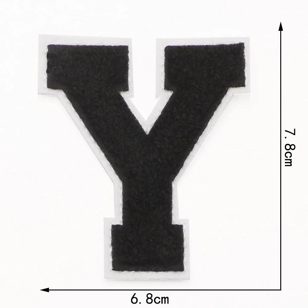 1PC Schwarz 3,07'H Buchstaben Chenille Buchstaben Patches Eisen auf Patches Für Kleidung Gestickte Patches Für Letterman Jacken Jeans – Detail 27