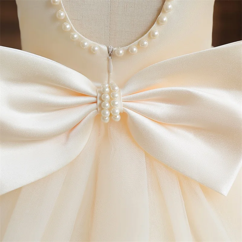Girls Dress Baby Girl Dress Infant Baby Baptism Dress For Girls Kids Wedding Party Dresses Bow Beaded Tulle Christening Gown Birthday Children Clothes