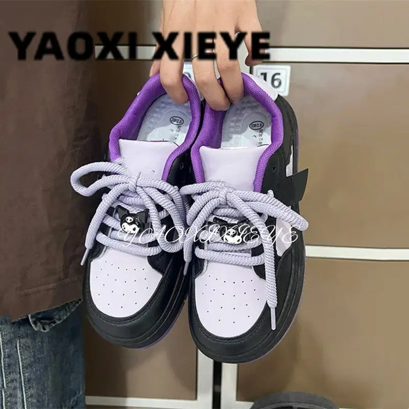 

Cute Cartoon Kawaii Sanrioed Kuromi Spring and Autumn Big Head Shoes Girl Thick Soled Sports Shoes New Campus Casual Shoes