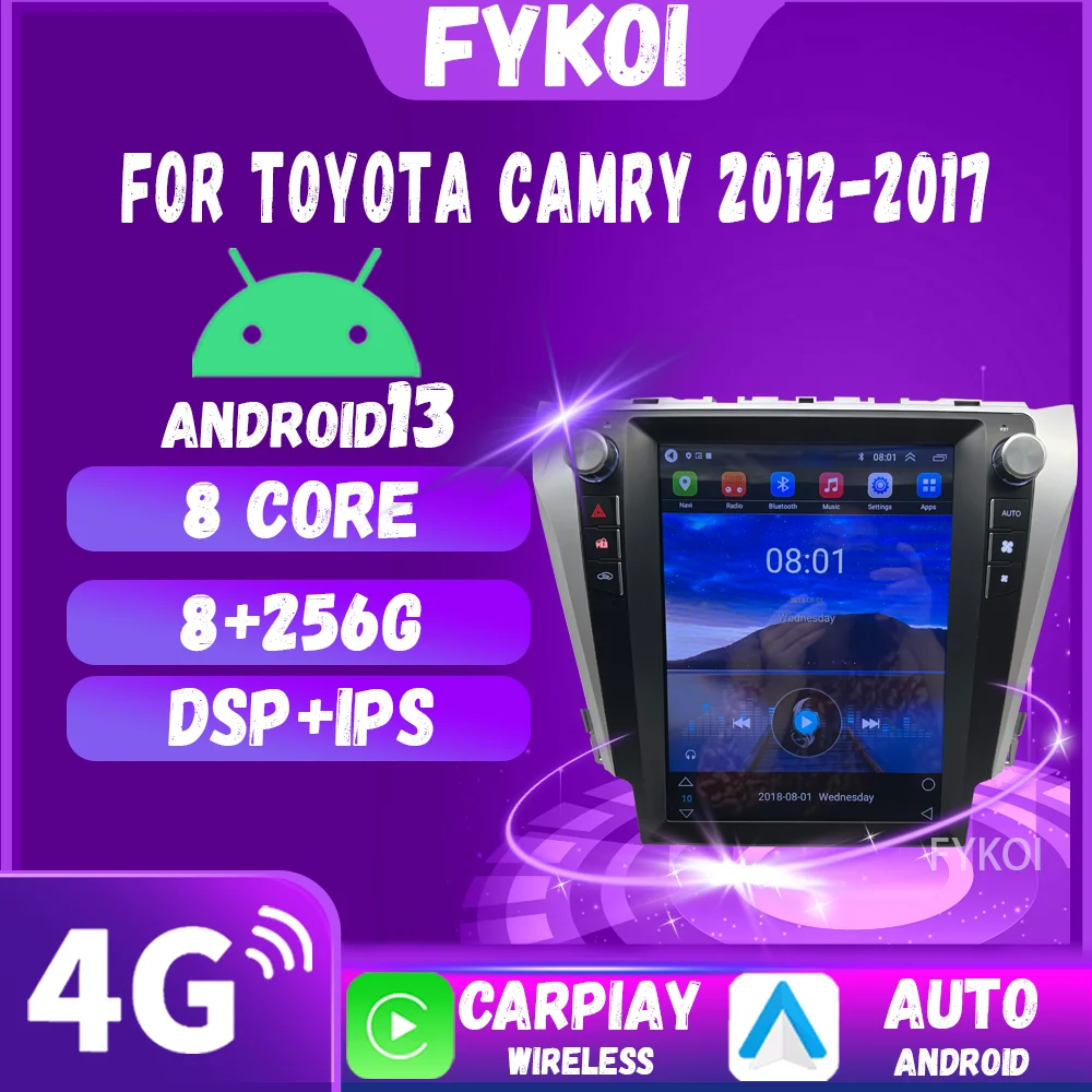 

Car Radio For Toyota Camry 2012-2017 Car Play Android Auto Automotive multimedia Tesla Style Bluetooth 4G GPS WIFI Navigation