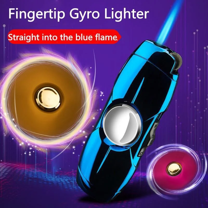 MetalFidgetSpinnerGasLighterWindproofBlueFlameFlintLightersSmokingAccessories