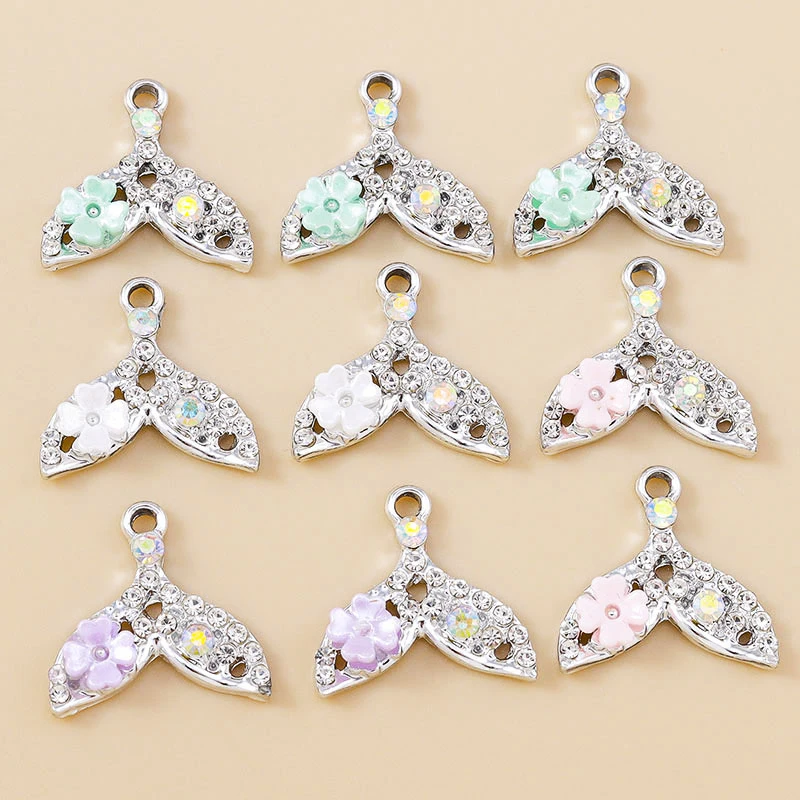Leslie 10 Stück funkelnde CZ-Kristall-Meerjungfrauen-Anhänger, Fischschwanz-Anhänger für DIY-Halskette, Armband, Schmuckherstellung, Zubehör – Detail 8