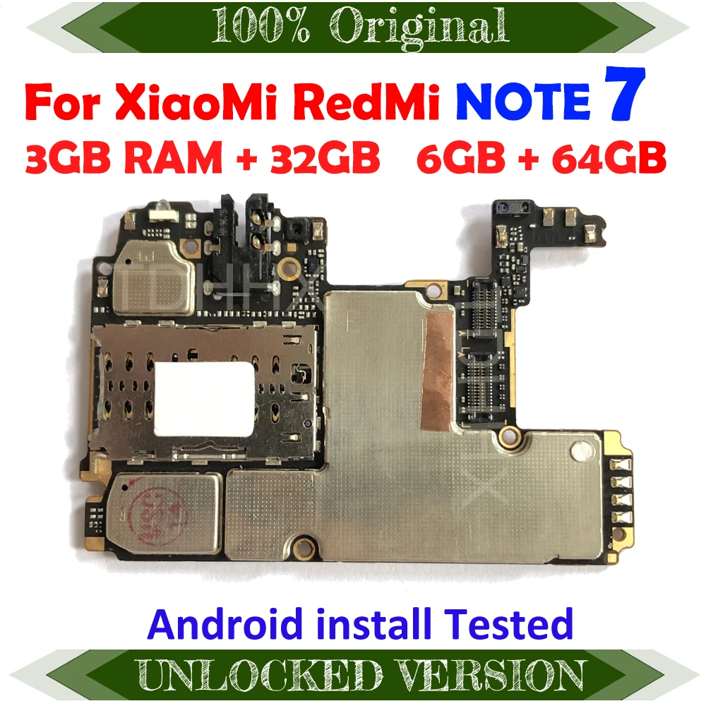 Mobile Motherboard Cell Phone Parts Motherboard for Xiaomi Redmi Note 7 32GB 64GB 128GB ROM with Google Play store Installed