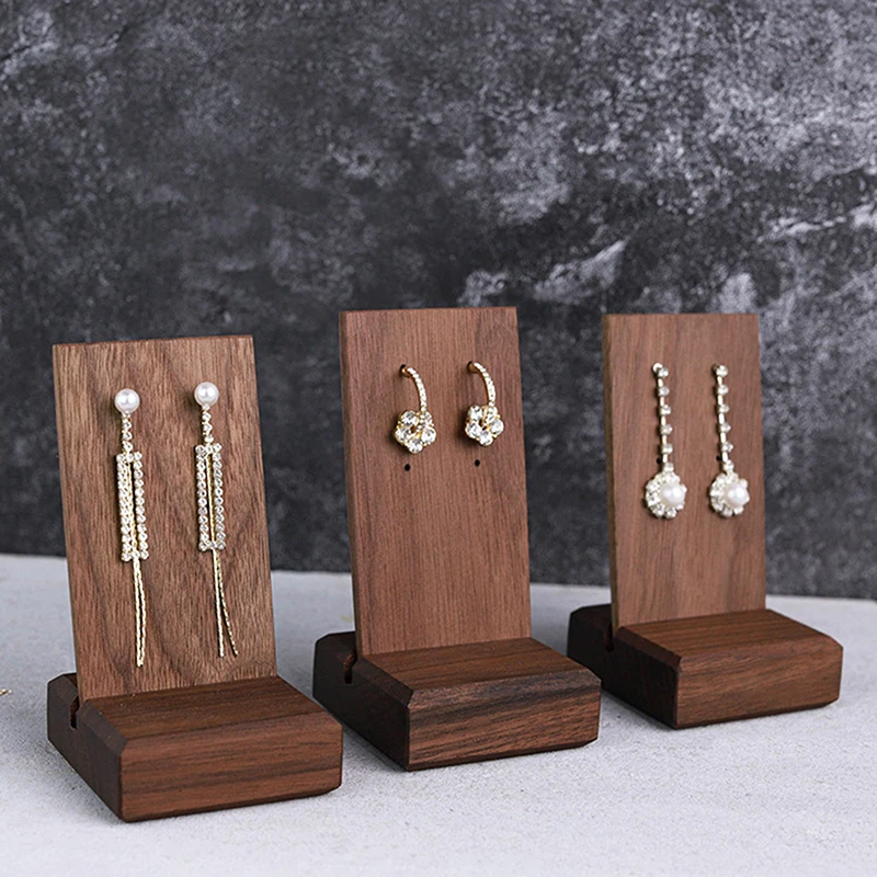 1 PC 11x5.5cm 호두 다크 브라운 직사각형 하이 엔드 나무 귀걸이 디스플레이 스탠드 스토리지 사진 소품 쥬얼리 디스플레이 스탠드