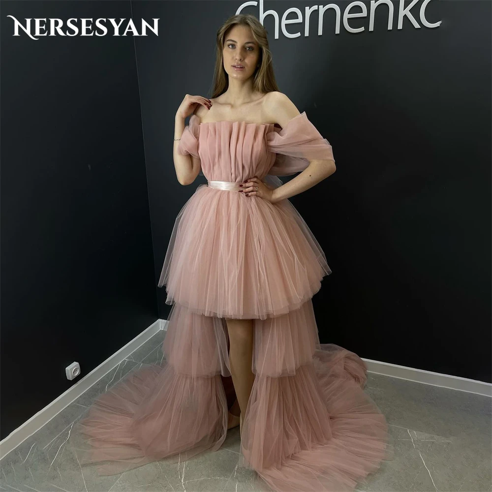 

Nersesyan Mistyrose Elegant Formal Evening Dresses Off Shoulder High/Low Backless Prom Dress Tiered Ruffles Pageant Party Gowns