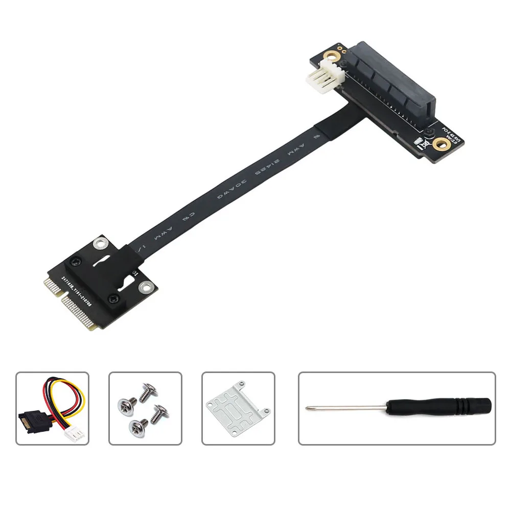 

Add On Card 270 Degree Mini PCIe To PCI-E 4X Adapter Cable Mini PCIE to PCI Express X4 Riser Connecter with 4Pin Power Connector