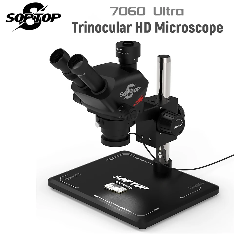 SOPTOP 7060 Ultra Trinocular Stereo Microscope 7-60X Zoom 0.5X C