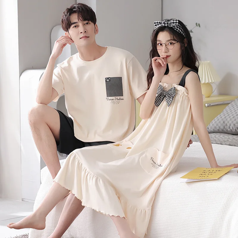 Korean Cotton Short Couple Pajamas Suit Cartoon Print Casual Daily Sleepwear Summer Shorts Women Men Homewear Mujer Hombre