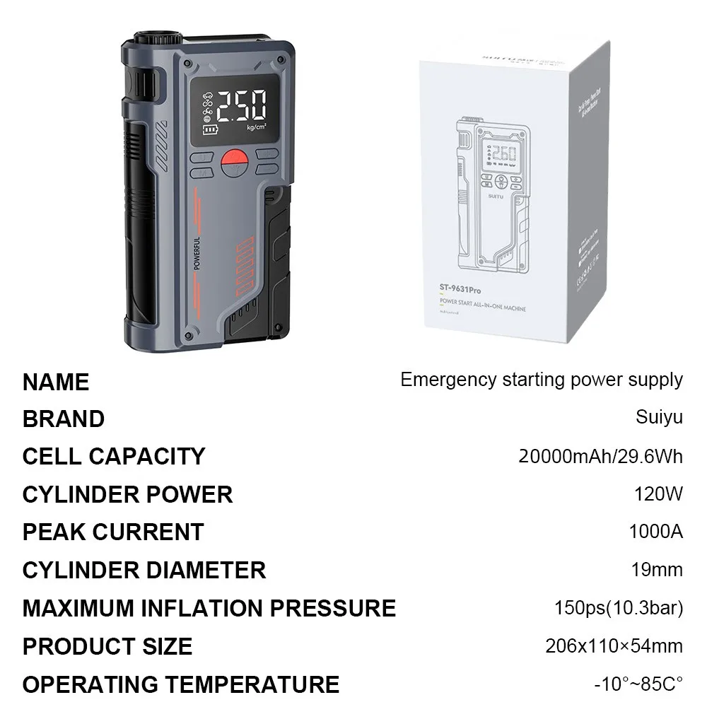 4 In 1 Car Jump Starter Air Compressor 20000mAh Portable Booster Charger 1000A Car Battery Starting Device