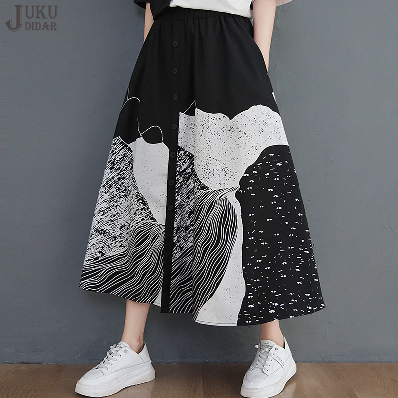 Korean Casual Fashion Long Skirt Vintage Long Skirts Women Aline