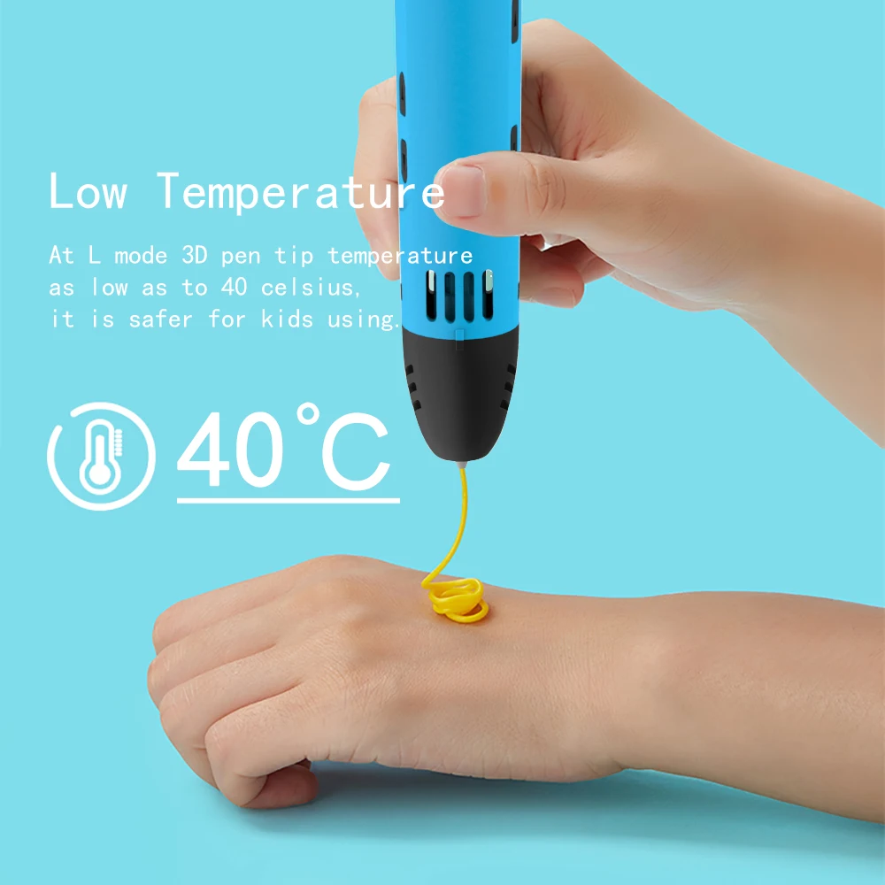 QCREATE 3D Pen Supports 1.75mm PLA PCL Filament LCD Screen Temperature And Speed Regulation Includes 100Meters Consumables