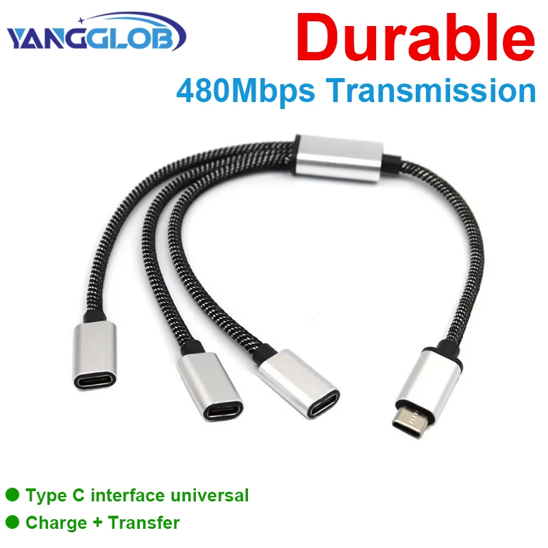 Dual USB-C Female Splitter Hub - Portable USB-C Male to Dual Port Adapter