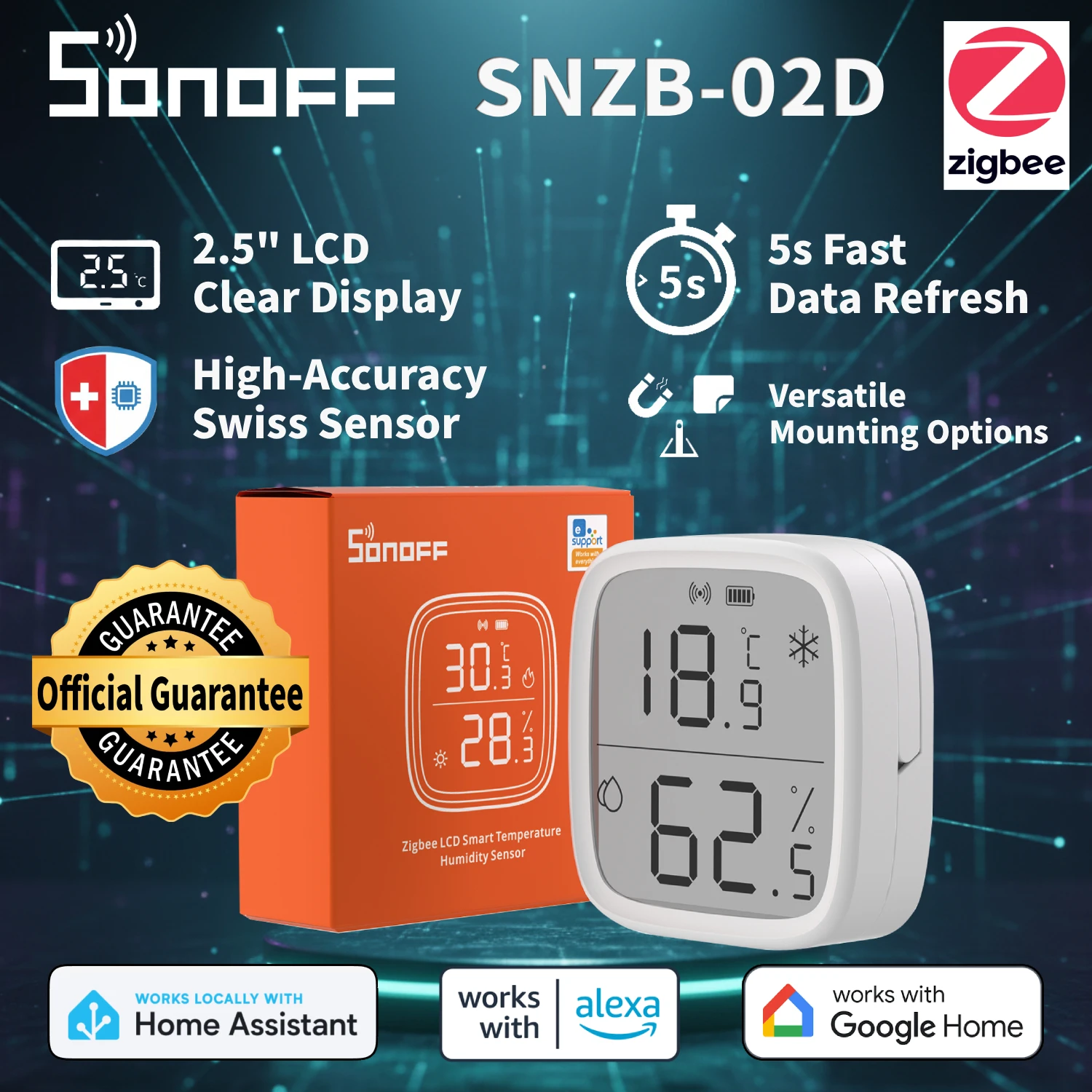SONOFF SNZB-02D Zigbee Sensor สมาร์ทอุณหภูมิความชื้น LCD ขนาดใหญ่ระยะไกลการตรวจสอบแบบเรียลไทม์ Ewelink APP ผ่าน Alexa Google Home 1
