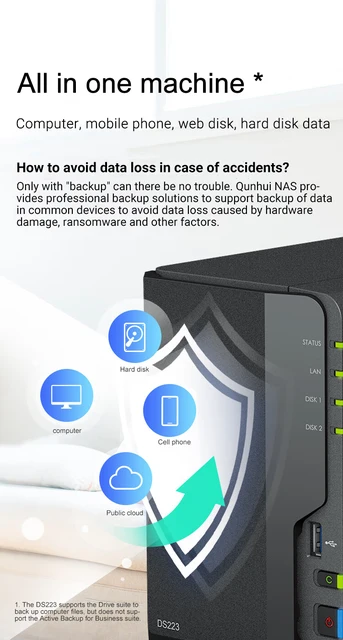 Synology DS223 : NAS 2 baies, CPU RTD1619B, 2 Go de RAM