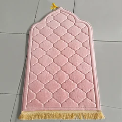 Luxurious Embossed Flannel Prayer Mat - Non - slip, Soft & Portable Worship Rug - 65x110cm (Pink)
