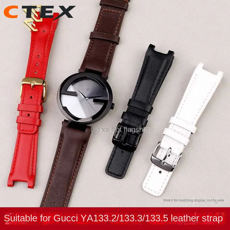 

Concave genuine leather Watch Band 16mm 20mm 22mm For Gucci YA1332 YA1333 YA1335 Series Gucci Men and Women Watch Strap