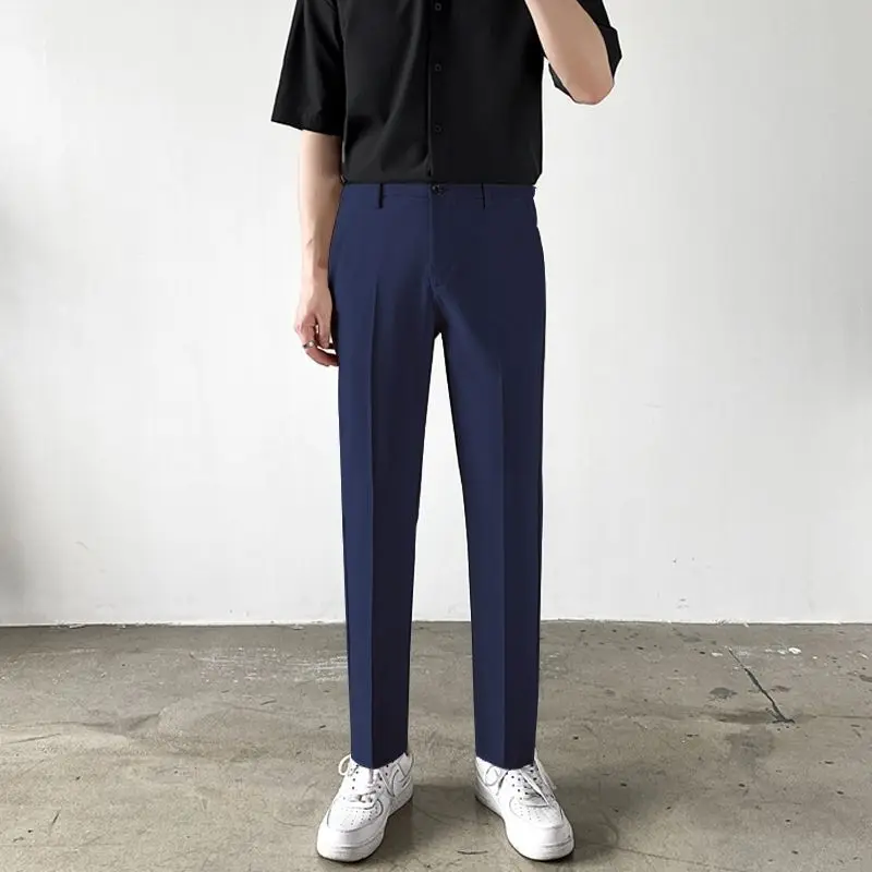 Business Casual Summer 2024 Men's Patchwork Button Zipper Pocket Solid Color Slim Fit Sagging Versatile Straight Leg Pants
