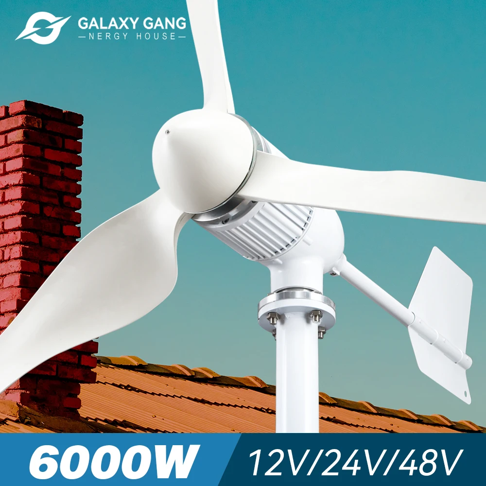 

Eu Duty Free 6000w Wind Turbine Generator Power 4000W 48v 24v 96v 3 Blades With Hybrid MPPT Controller Windmill For PV Home Use