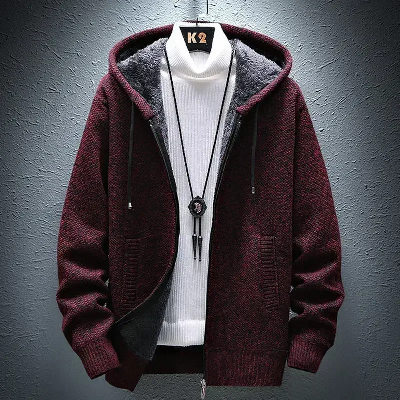 thumbnail image 1 of Ropa para hombre, cárdigan rojo con cremallera, suéteres de punto con cremallera para hombre, sudadera con capucha, chaqueta, abrigo, réplica de alta calidad, algodón grueso de invierno XA, 1 of 5