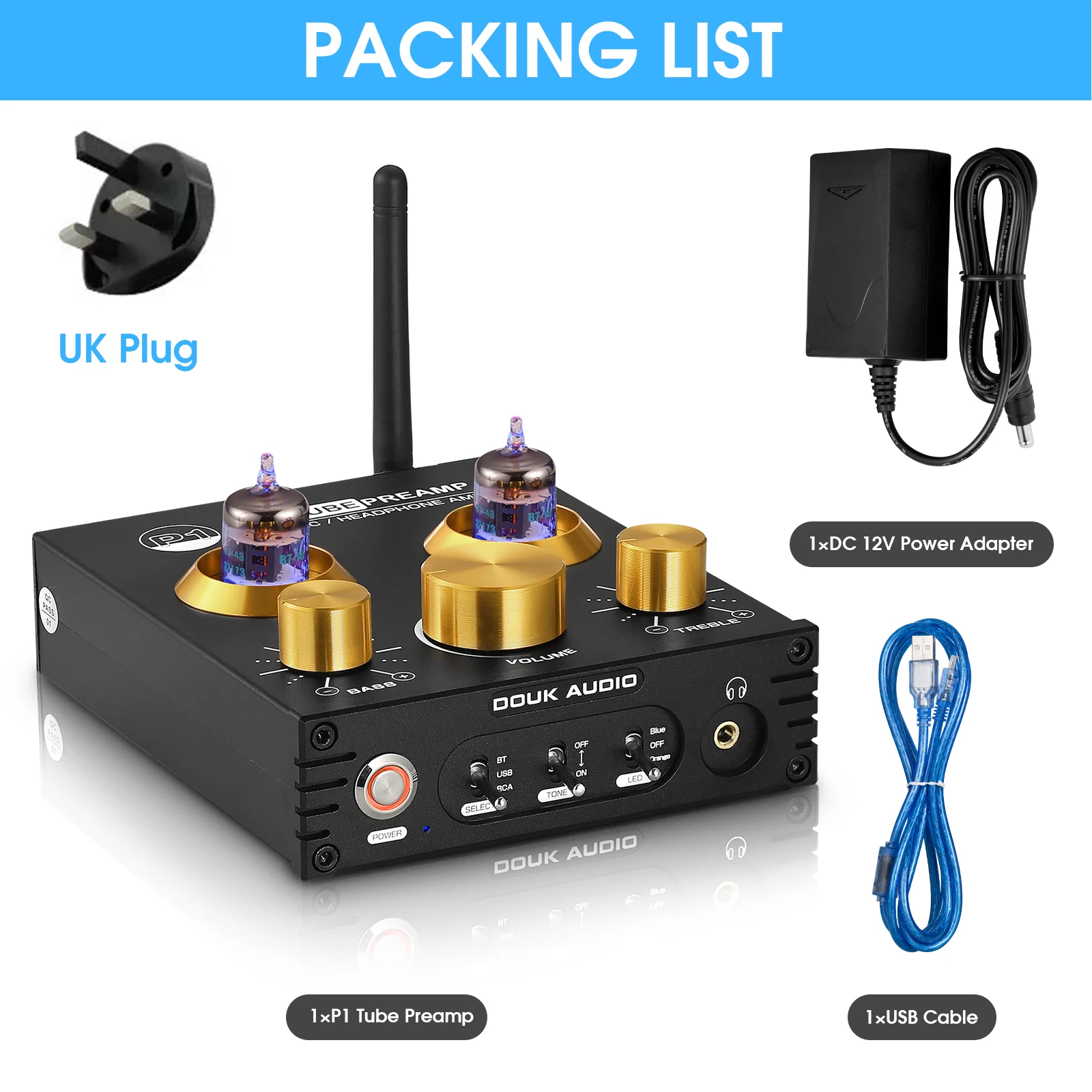 douk audio bluetoothアンプ DOUK-Bluetooth 5.0ハイファイオーディオアンプ,真空管プリアンプ,USB