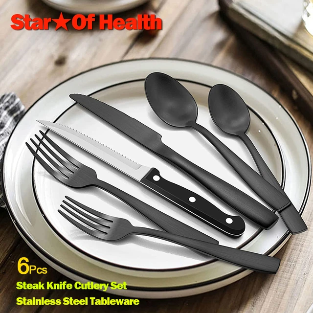 6pcs Stainless Steel Steak Knives Set, Gold / 6 Pieces