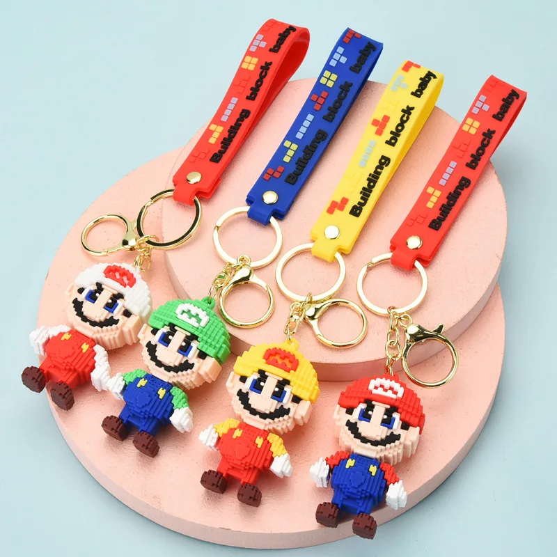 Cute Super Mary Keychain for Women Men Cartoon Blocks Mario Key Ring Trinket Cat Chain Car Bag Pendant Llavero |