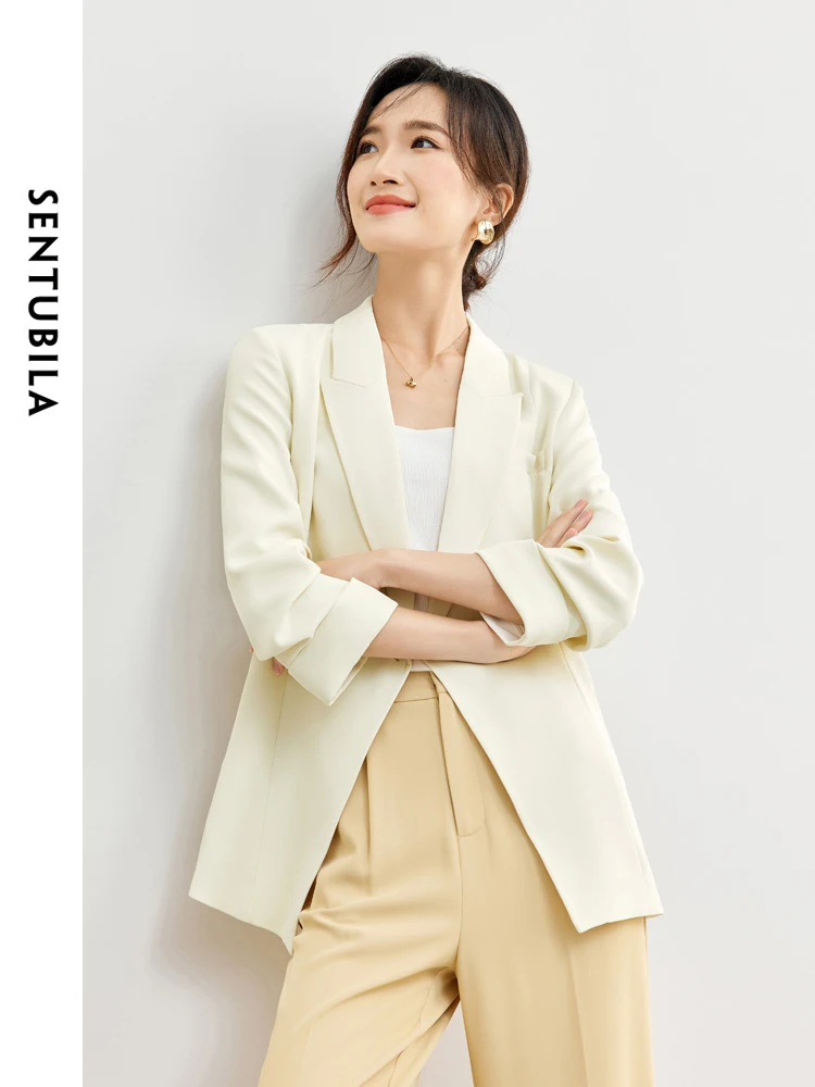 SENTUBILA Spring Solid Business Blazer Office Ladies 2024 Loose Notched Suit Jacket Long Sleeve Coat Woman Clothing 141X53294