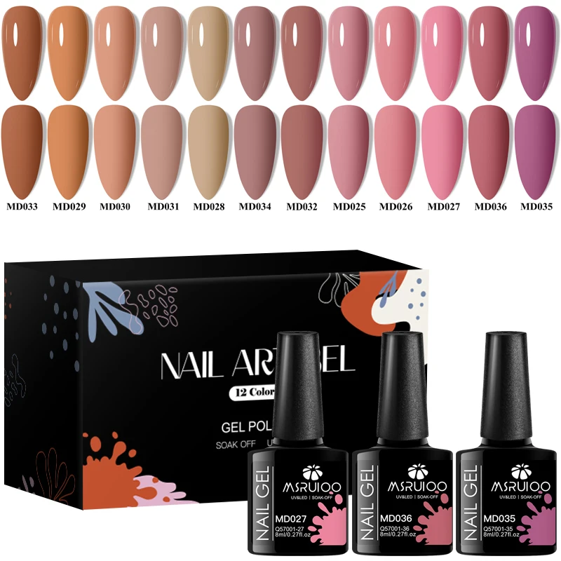 MSRUIOO 12Pcs/Set Dark Purple Brown Gel Nail Polish Nail Supplies Semi Permanent Nail Art Gel Varnish For Nails Manicure Set 5