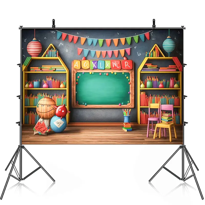 3D Back to School Birthday Party Backdrops for Cake Smash Photography Photographic Students Backgrounds for Photos Studio Shoots