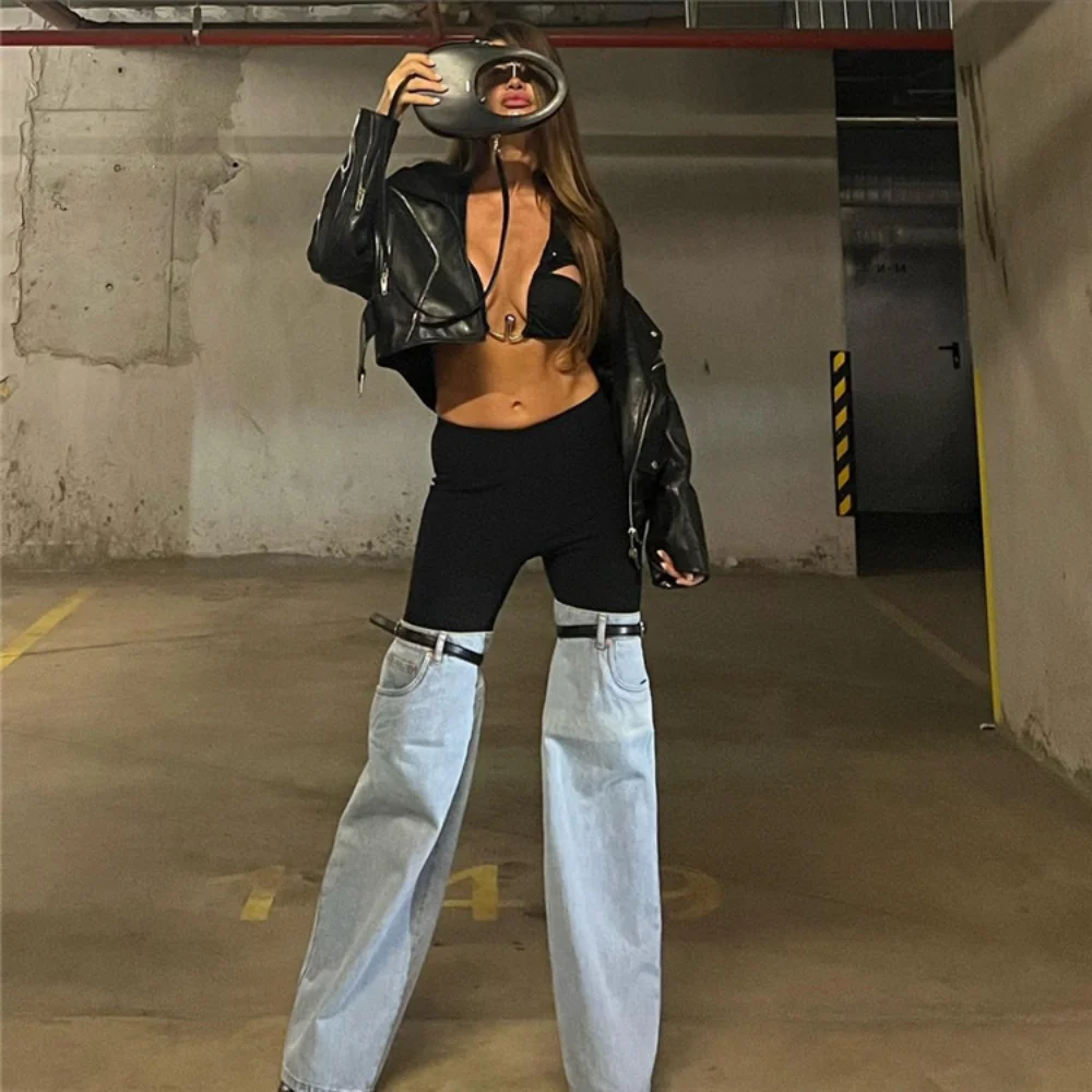 Fashion Women's Palazzo Trousers Wide Jeans Ladies Streetwear Loose Denim Pants Women 2025 Summer New Low Rise Jeans