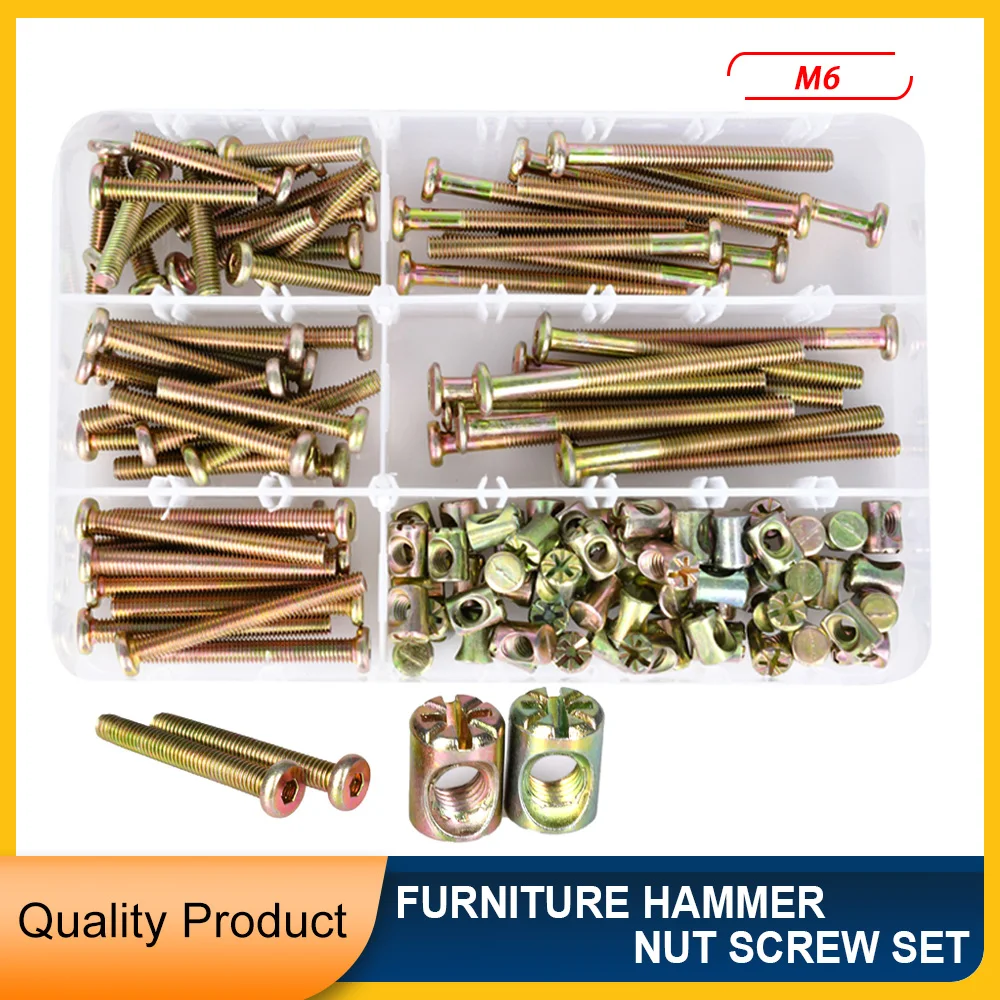 

M6 Plated Zinc Alloy Insert Nut Cross Furniture Hammer Nut Screws Kit For Furniture Beds Crib Chairs Embedded Nut And Bolt Set