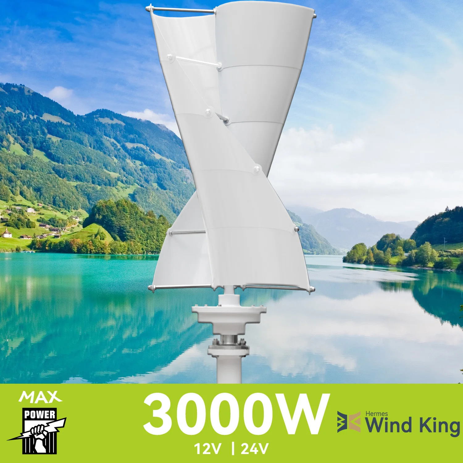 

【Higher Power】Windking 3000W Max Vertical Spiral Wind Turbine，Home Use 3000W Max，High Efficiency Windmill Hybrid Solar System