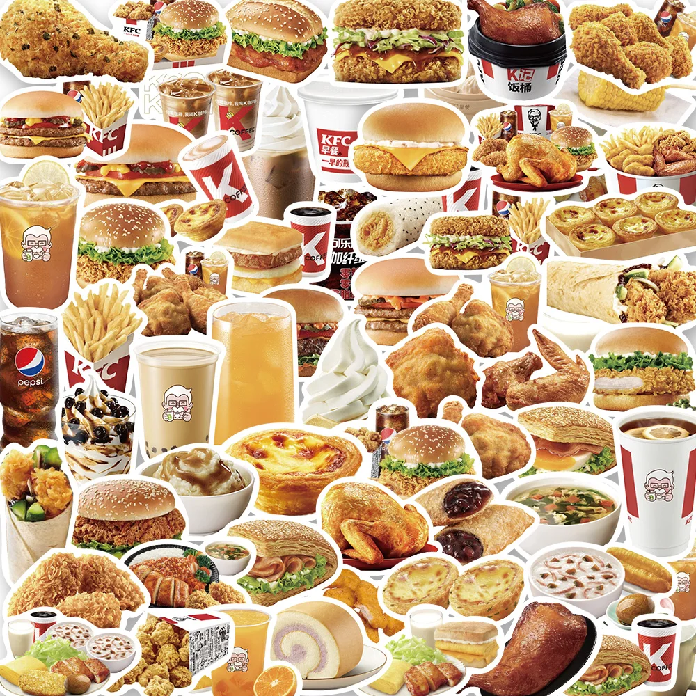 

10/64PCS KFC Food Hamburg Stickers Vintage For Decor DIY Kids Notebook Luggage Phone Motorcycle Laptop Refrigerator Decal Toys