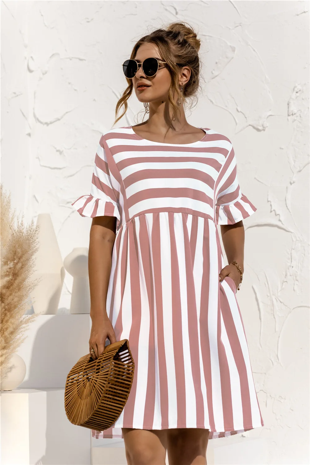 Robe Fille imprimée manches courtes - Blanche à Pois - Prix en Algérie