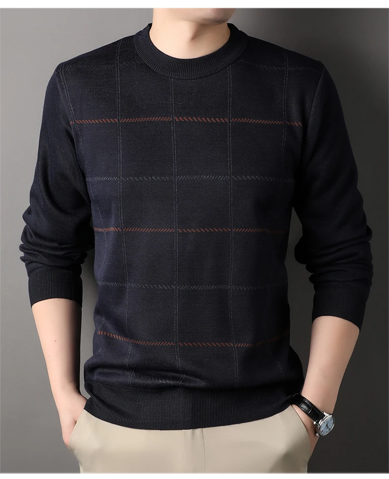 Men Pullover Solid Color Autumn Winter Fashion Thickened Sweater With Added Velvet Casual And Comfortable Soft Sweater
