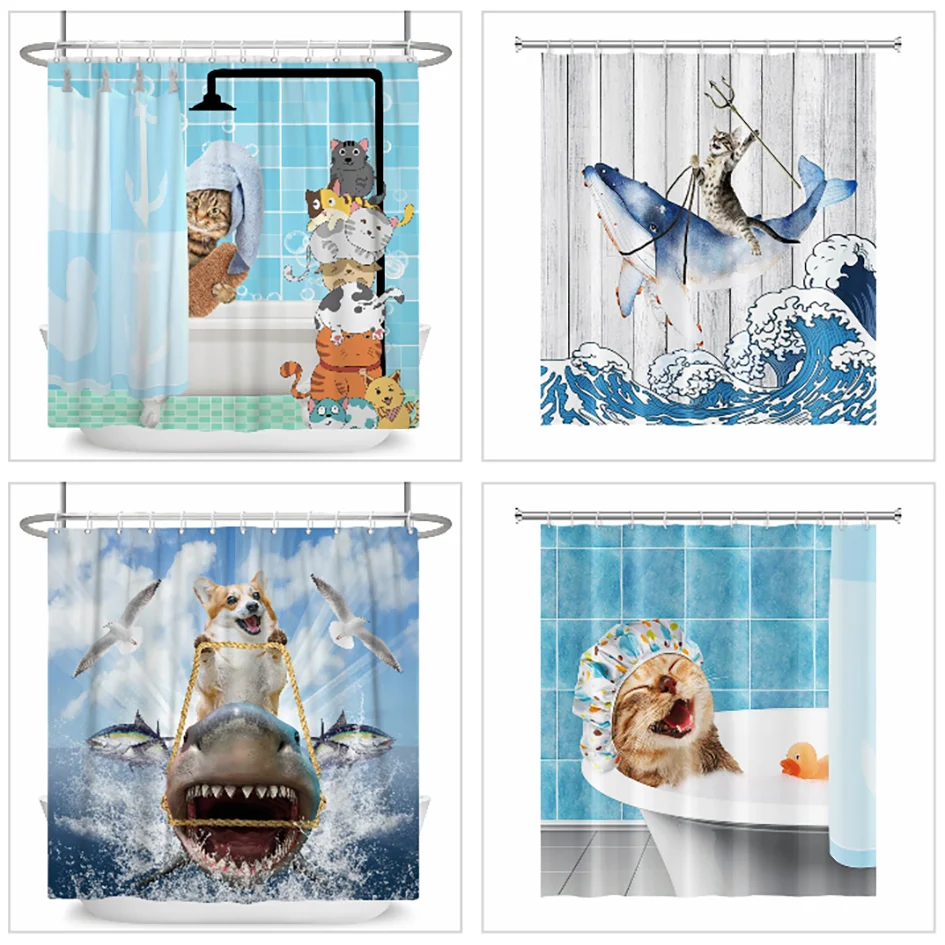 Funny Cat Shower Curtains Bathroom Curtain With Hooks Decor Waterproof Dog 3d  Bath Creative Personality Shower Curtain - AliExpress