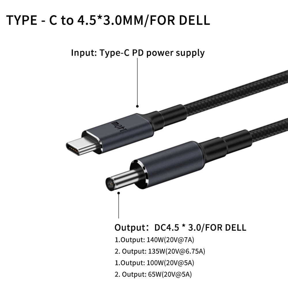 Versatile USB-C PD to DC Universal Laptop Charger Cable - 1.8M Length