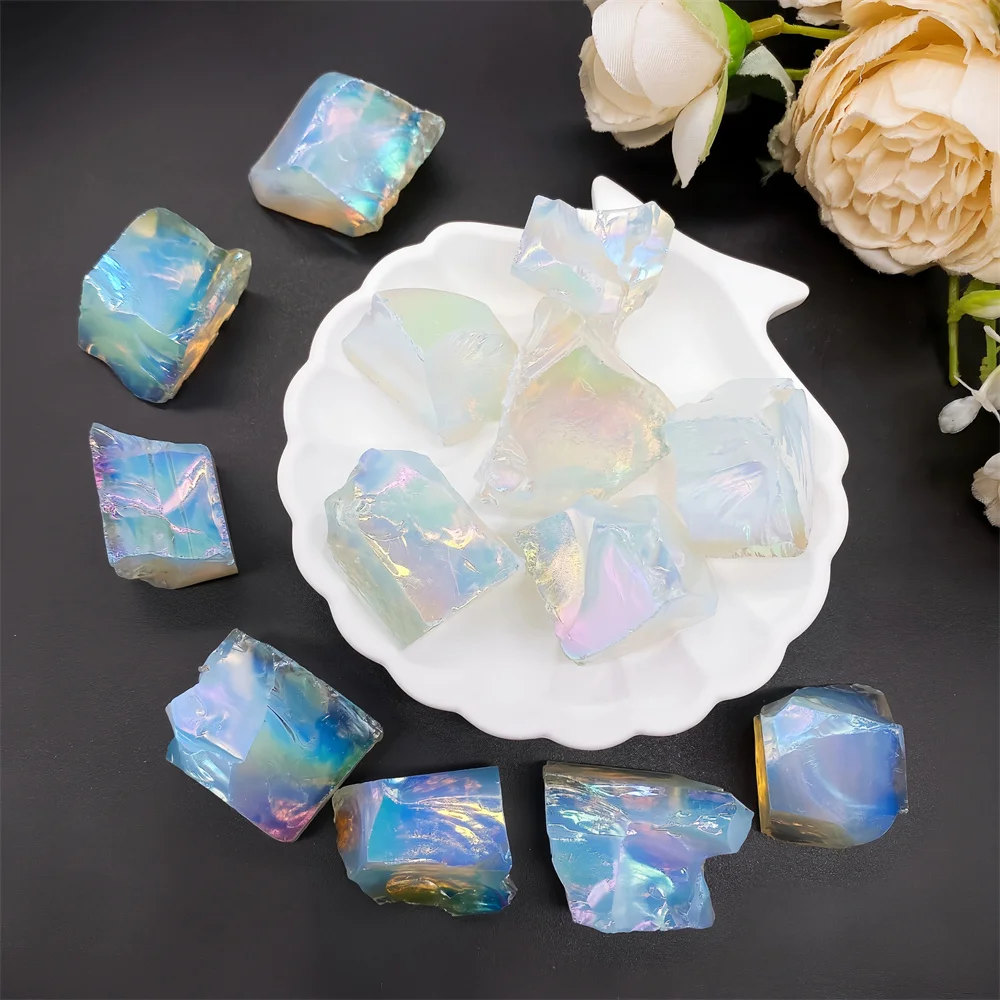 1PC Aura Opalite Crystal Electroplated Glitter Raw Stone Mineral Specimen Home Decoration Reiki Healing Gift 6