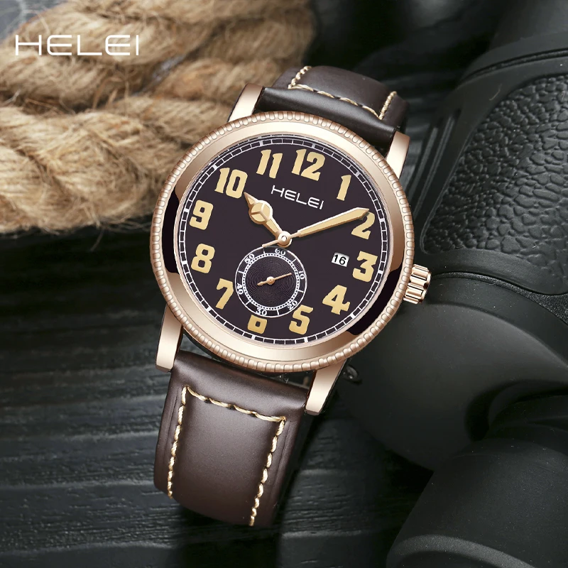 HELEI counter genuine luxury watches men's luminous digital dial men's quartz watches fashion quartz wristwatch gift for men