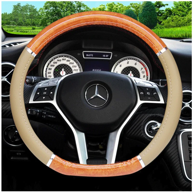 Leather Car Steering Wheel Cover for Good Grip Auto Accessories 15"  Black & Red