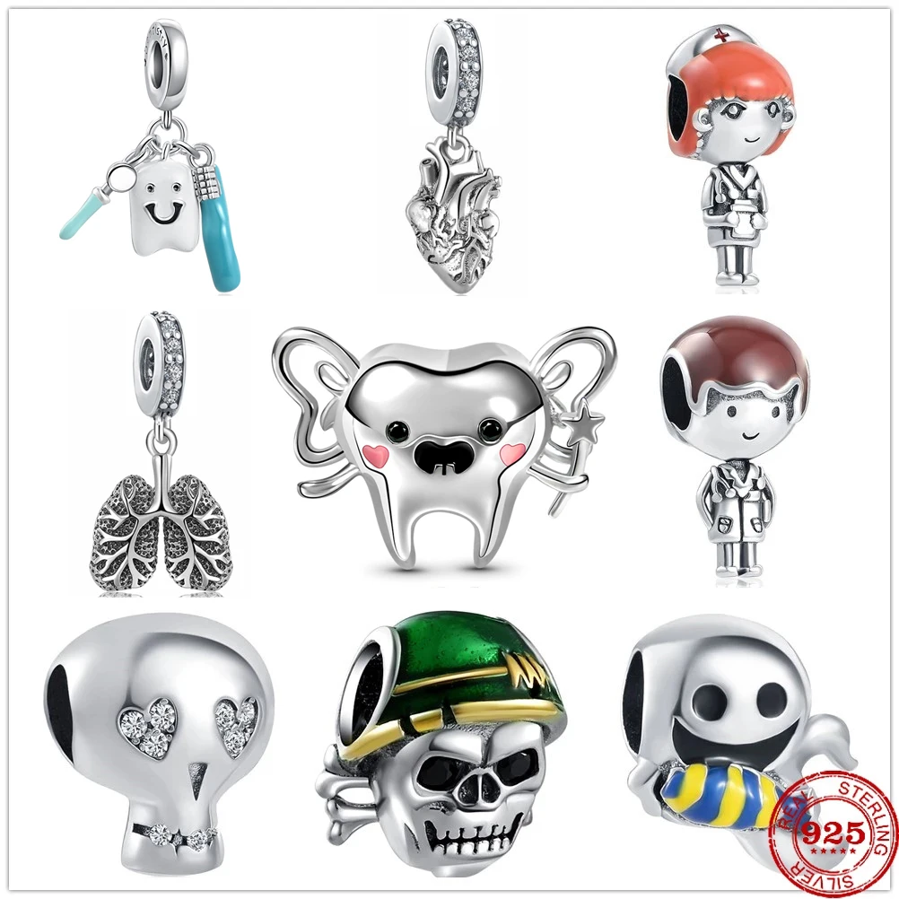 925SterlingSilverFineBeadsDentalHeartdoctornurseCharmfit