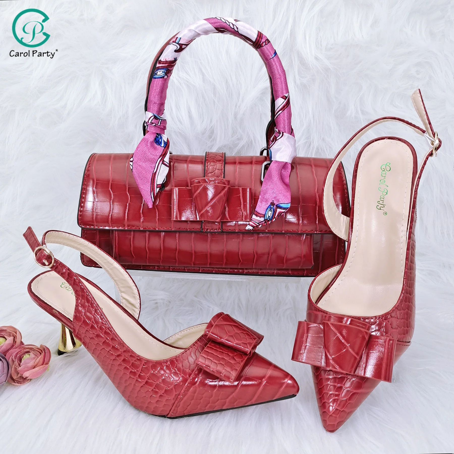 

Retro Style!Synthetic Glossy Material Mature Ladies High Heel & Colorful Ribbons Bag Party Wedding Nigerian Fashion Party