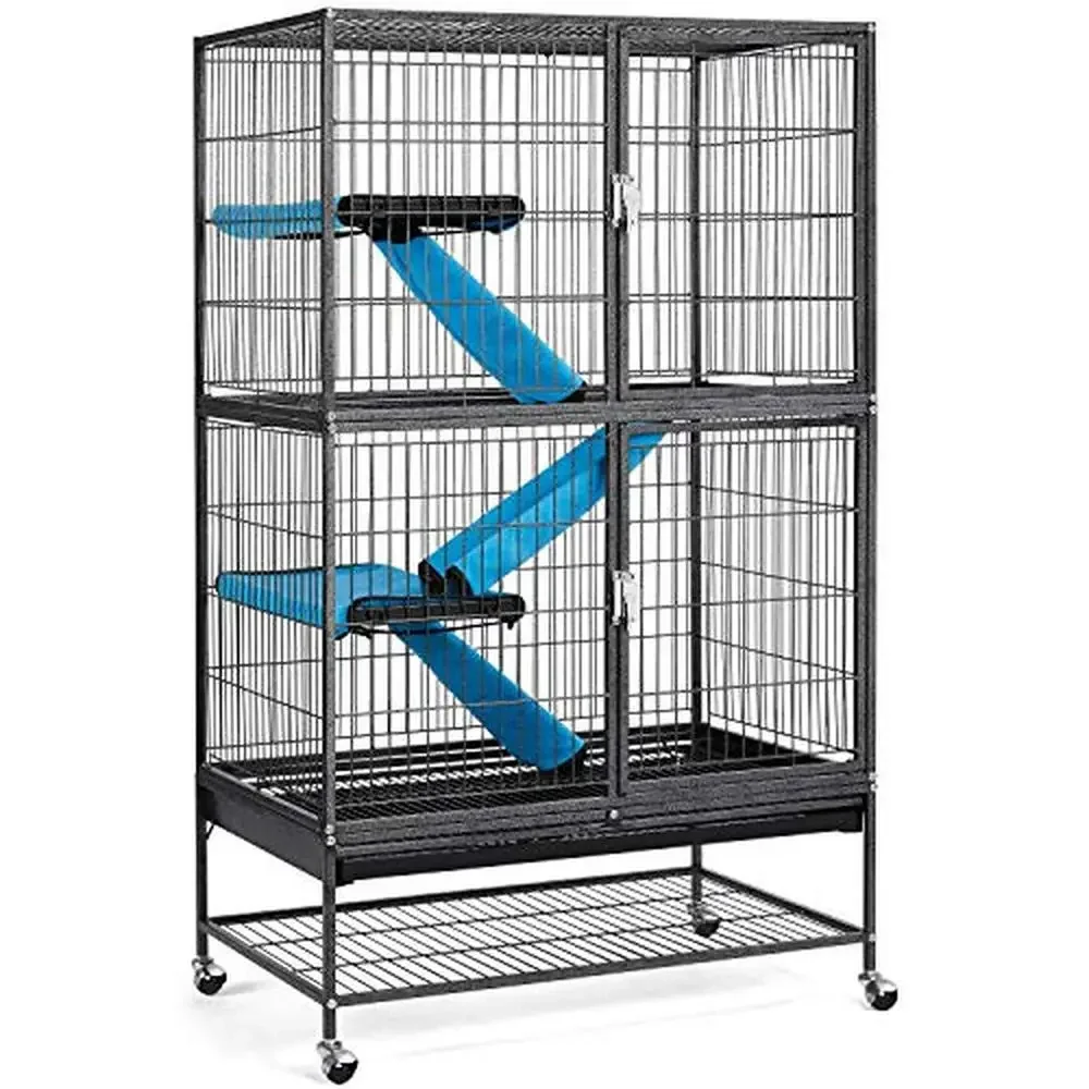 54" 4-Tier Cat Kittens Ferret Cage Playpen Box Kennel Crate Small Animal House with Rotating Casters Sturdy Metal Construction