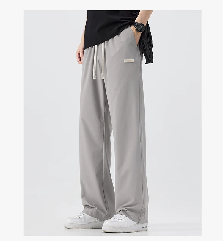 Herren Schnelltrocknende Freizeithose Sommer Elastischer Bund Kordelzug Gerades Bein Atmungsaktive Lose Passform Dünne Khaki Graue Hose – Detail 3